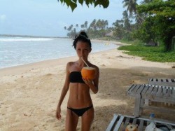 skinny MFC’s PetitBaby in black bikini on a tropical beach