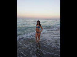 LiveJasmin camgirl ACandyDoll at the ocean in blue bikini