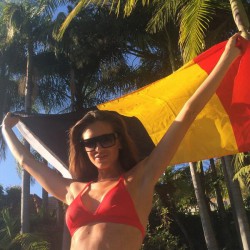 Belgian reality TV star Astrid Bryan in red bikini top