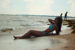 MFC’s YrPassionGirl at the beach wearing an aqua blue bikini